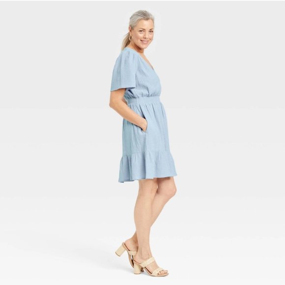 Knox Rose Women's Flutter Short Sleeve Gauze ALine Dress L Baby Powder Blue XS 1 - Picture 3 of 3